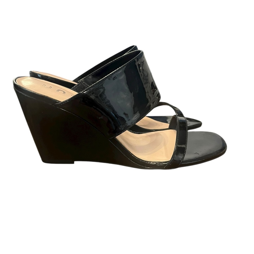 Unisa Women’s Nietra‎ Black Glossy Slide Heeled Wedge Sandals Size 9.5